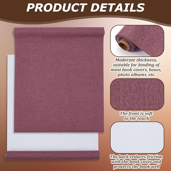 CRASPIRE 51x11.8 Inch Dark Reddish Purple Book Cloth Paper Backed for Book Cover Binding Weave Linen Fabric Surface Protector Book Binding Cloth for Adult Scrapbooking Album DIY Crafts