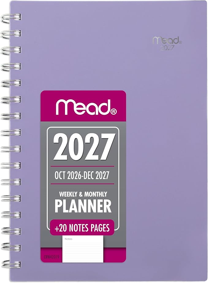 Mead 2027 Planner, Weekly & Monthly, 15-Month Oct-Dec, 5.5" x 8.5", Lilac (1806-200-27)