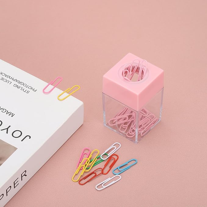 PATIKIL Magnetic Paper Clip Holder Dispenser, Large Capacity Paper Clip Organizers with Magnetic Top for Desk Supplies, Office, Classroom, Home, Pink