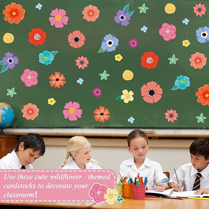 60Pcs Back to School Wildflowers Bulletin Board Decoration Wildflowers Classroom Decor Cutouts Set Preschool Floral Themed Card Teacher Students Supplies for Party School Classroom Walls Blackboard