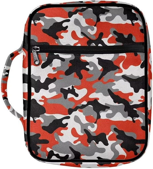 Coldinair Red Camo Bible Cover for Men Kids,Carrying Book Case Church Bag Scripture Bag Bible Tote Bag with Zippered Pocket and Handle