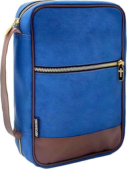 Performore Bible Cover for Men & Boys, Blue Jean Canvas Bible Case with Handle and Zipper, Large Carrying Case for Kids, Heavy Duty Church Bag, Water-Resistant, Christian Gifts, 10.2 x 7.5 x 2.7 in