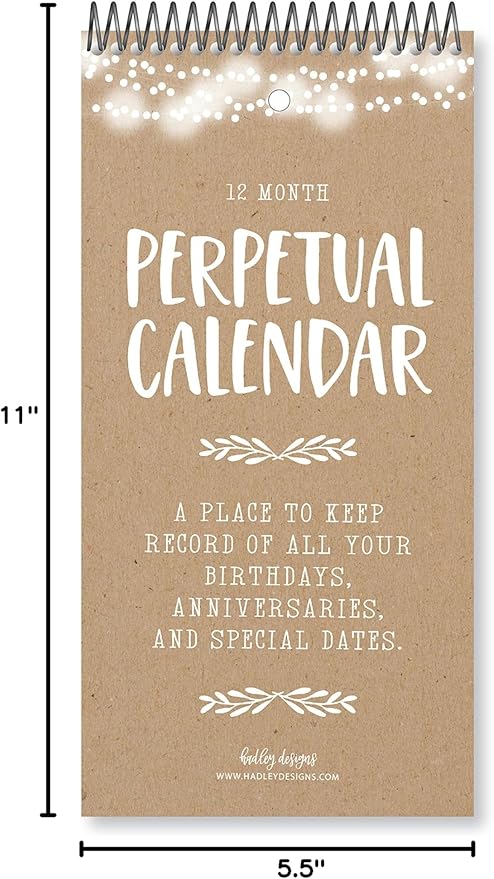 Hadley Designs Rustic Perpetual Birthday, Anniversary, Special Event Reminder Calendar Book Journal for Important Family Date Day Remembrance Wall Hanging, Bday Birthdate Gift Card Planner Organizer