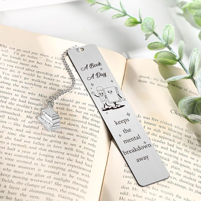 Funny Bookmark Gift for Book Lover, Inspirational Mental Bookmark for Reading Women Bookworm Bookish Nerd, Christmas Birthday Gifts for Girls, A Book A Day