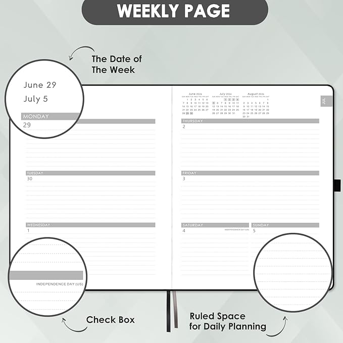 Planner 2026-2027 - Planner Weekly and Monthly 2026-2027, JUL 2026 - JUN 2027, Calendar Planner with Hardcover, Thick Paper, Back Pocket, Notes Pages, Pen Loop (9" x 11") - Black