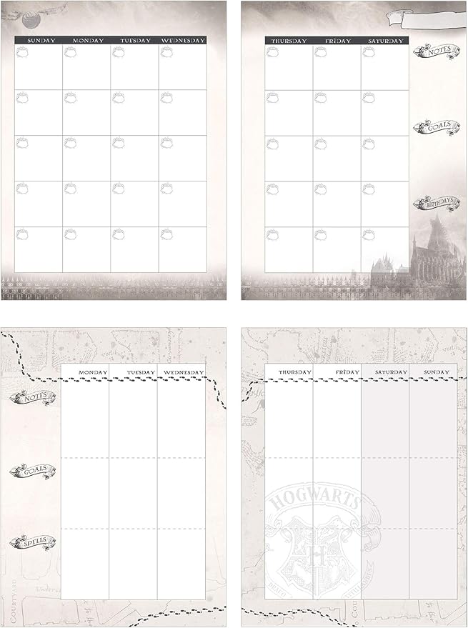Paper House Productions Harry Potter 12 Month Undated 9.5" Planner with Month and Event Flag Stickers - Marauder's Map