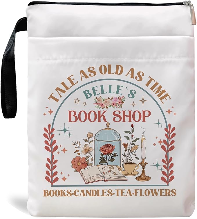 Tale As Old As Time Belle's Book Coffee Book Lover Book Sleeve, Book Covers with Zipper, Book Pouch Kindle Protector, Gifts for Women Teacher Librarian Bookworm Bookish (White-A, Large)