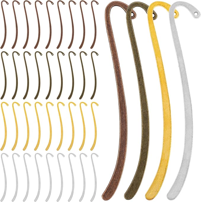 Framendino, 40 Pack Vintage Metal Bookmarks with Hook for Reading Enthusiasts (Silver & Gold & Bronze & Antique Copper)