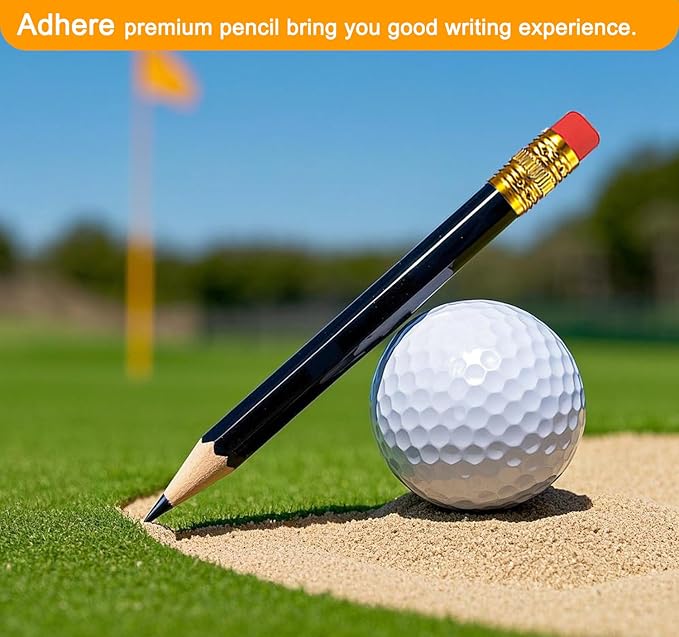 Adhere 25pcs Golf Pencils with Eraser Pre-sharpened Hexagon Woodcase Pencils Graphite 2B including a Sharpener for Golf Event Scoring,Classroom,Wedding,Pew, Pocket (Black)