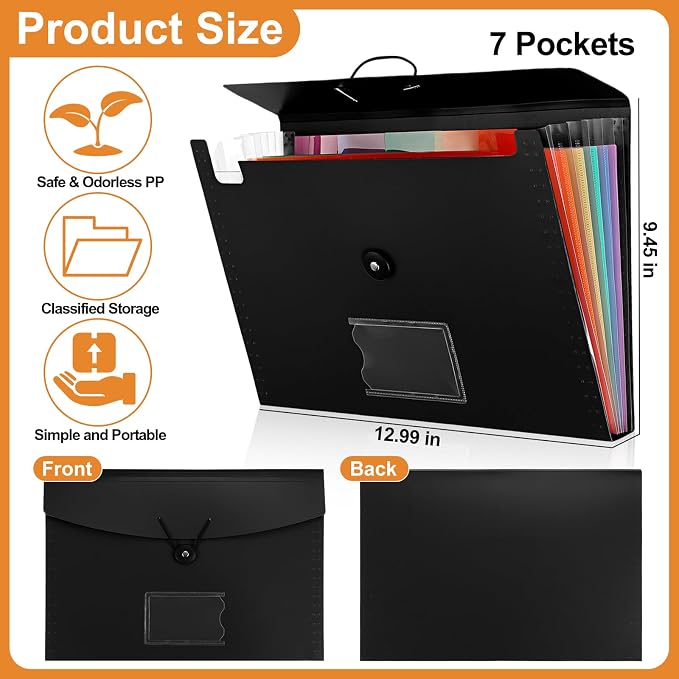 PerKoop 6 Pack Expanding File Folders 7 Pocket File Holder Organizer A4 Letter Size Paper Document Receipt Organizer with Labels and Card Pockets for Home, Classroom, Office and Travel, 6 Colors