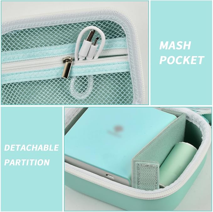 Case for Memoking T02/ for ETIKEZ/for Phomemo M02/ T02/ M02S/ M02 pro/ M02X Inkless Sticker Photo Printer. Portable Printer Storage Holder for Label Maker, Thermal Paper, USB Cable (Box Only)-Green