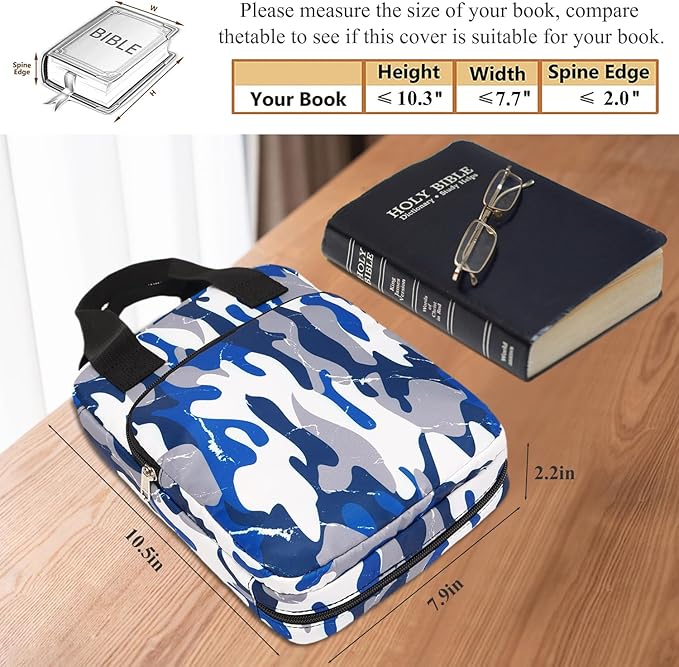 DSIUE Kids Bible Cover Bible Bag Bible Carrying Case for Boys with Handles Childrens Bible Book Covers Camo Grey