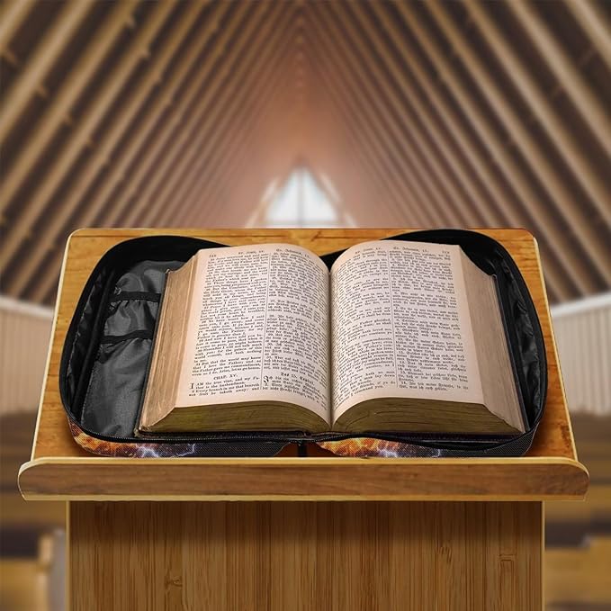 Coldinair Football Fire Lightenting Bible Cover Case for Kids Boys,Carrying Book Cover Bible Holders with Handle and Zippered Pocket,Fits for Standard/Large Size Bible