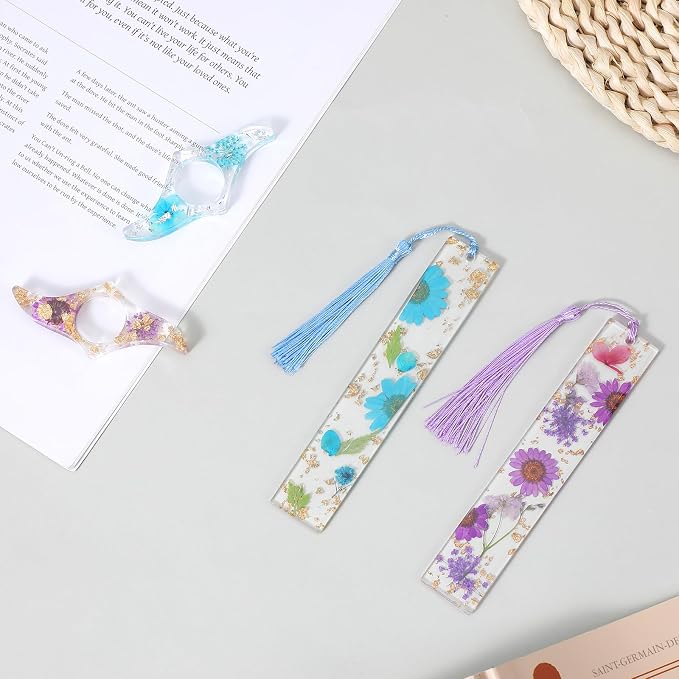 Book Page Holder 4 Pieces - Dried Flower Resin Bookmarks with Tassel, Handmade Book Mark Set Reading Accessories for Reading Lovers, Thumb Page Holder Gift for Bookworm Readers