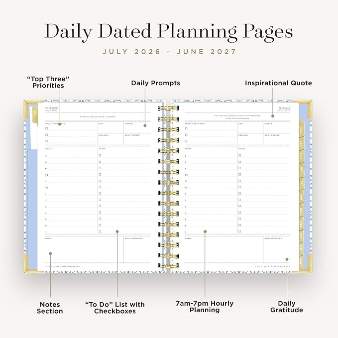 Day Designer 2026-2027 Mini Daily Academic Year Planner Calendar, July 2026 - June 2027, 6" x 8.125", Glossy Laminated Cover, Wirebound, Laminated Tabs, Storage Pocket, Includes Stickers & Snap-In Ruler, Casa Bella