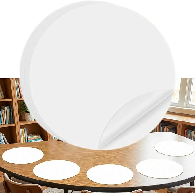 Ireer 12 Pcs 13 '' Dry Erase Dots for Classroom Table Classroom Decor Boho Colorful Stickers for Whiteboard Wall Decor Removable Dry Erase Circles for School Teacher Supplies(Solid,White Color)