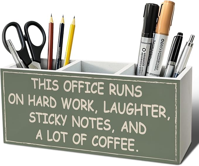 Green Funny Office Pen Pencil Holder, Office Humor Gifts Wood Desk Organizer and Accessories, Funny Coworker Gifts for Women Men Pen Holder Desk Organizer for Office Tabletop