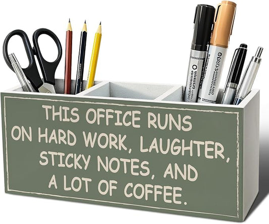 Green Funny Office Pen Pencil Holder, Office Humor Gifts Wood Desk Organizer and Accessories, Funny Coworker Gifts for Women Men Pen Holder Desk Organizer for Office Tabletop
