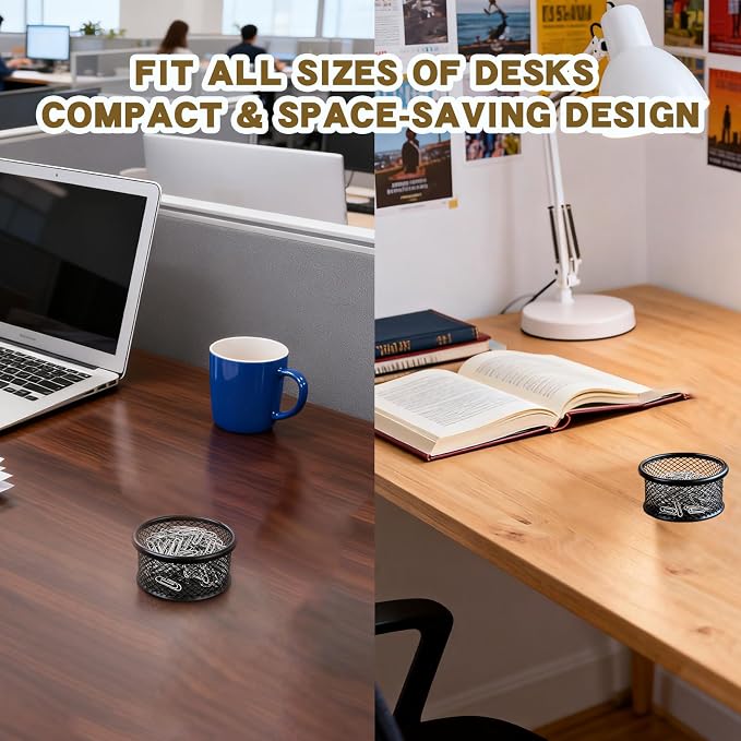 2 Pcs Paper Clip Holder Mesh Desk Organizer with Pen Tray Binder Clips Dispenser Sturdy Metal Storage Tray for Office Desktop Accessories Organizing Paperclips Pens and Small Supplies