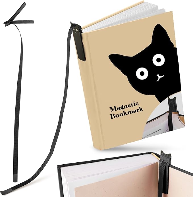 Superior Essentials Magnetic Bookmark-Genuine Leather, Single Long Ribbon Bible Bookmark for Book Lovers-Amplify Your Love for Books with Our Elegant Ribbon Page Marker (Cat, 1PC)