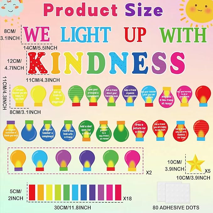 Light Bulb Bulletin Board Set Light up Kindness Themed Classroom Bulletin Board Decorations Bulb Name Tag Cutouts Classroom Decorations for Back to School Office Home Chalkboard Decor Wall Door
