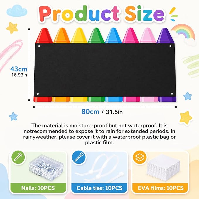 MotiMind 1 Pcs Giant Outdoor Chalkboard for Kids Suitable Indoor and Outdoor Use, Weatherproof Large Black Chalkboard Panels for Wall Back to School Decorations (Large Crayon)