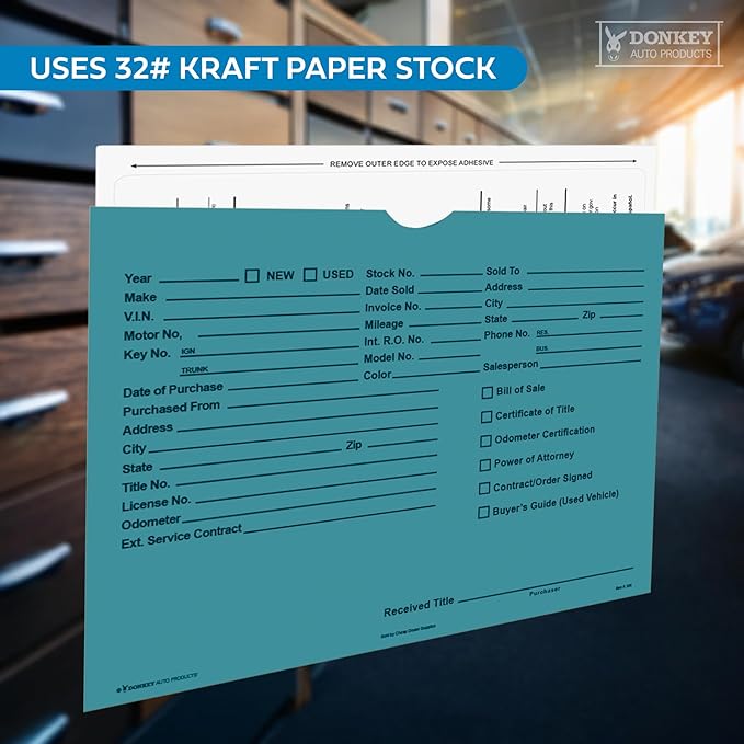 Printed Vehicle Deal Envelopes 9x12 Deal Jackets (100 shrink wrapped) (Teal)