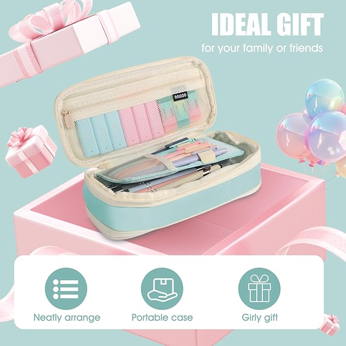 39PCS Aesthetic School Supplies with Cute Pencil Case, 5X Ballpoint Pens with Stylus Tip, 12X Pastel Highlighters, 6X Mechanical Pencil Set 0.5&0.7mm, Suit for Preppy School College Essentials(blue)