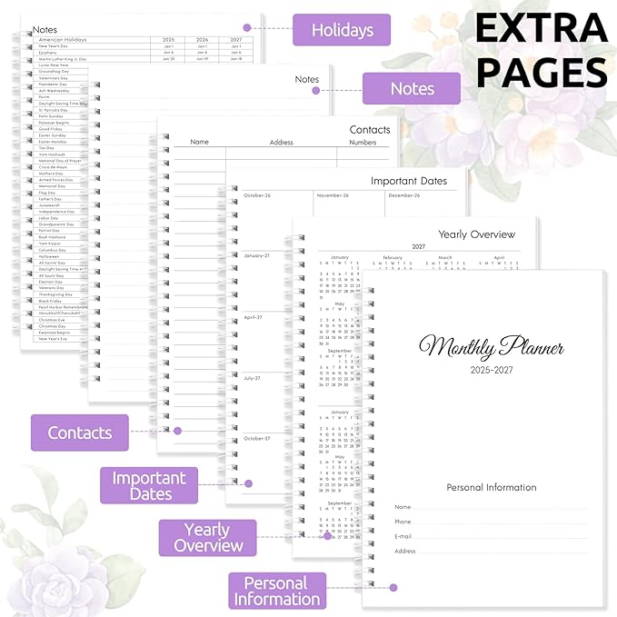 KONVINIT 2026-2027 Monthly Planner, 30 Months Calendar 2025 Planner - Runs From July 2025 Until December 2027-5.9'' x 8.4'' - Purple Monthly Planner 2025-2027 for Office Supplies