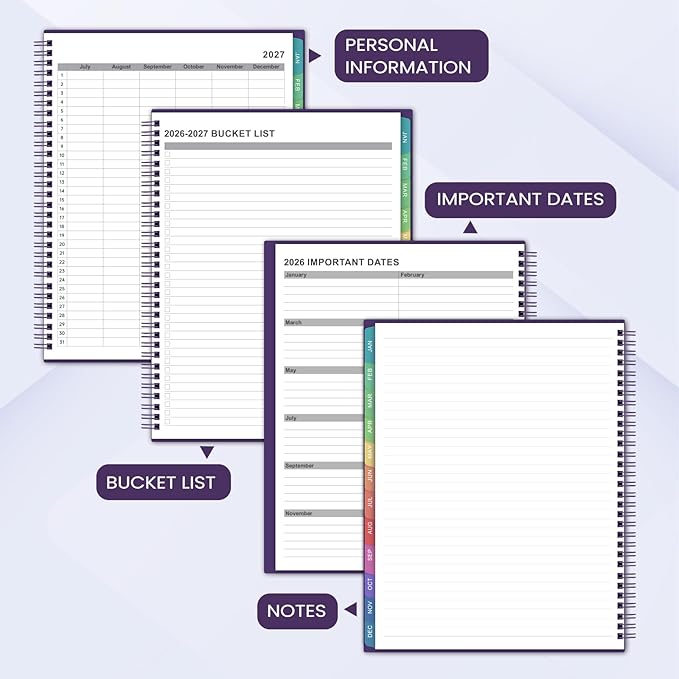 2026-2027 Monthly Planner - JUL 2026 - DEC 2027, Planner 2026-2027, 26-27 Academic Planner with Colorful Tabs, Calendar Planner 26-27 for Daily Organizing - Waterproof Cover (8" x10", Monthly Pages & Notes, Purple)