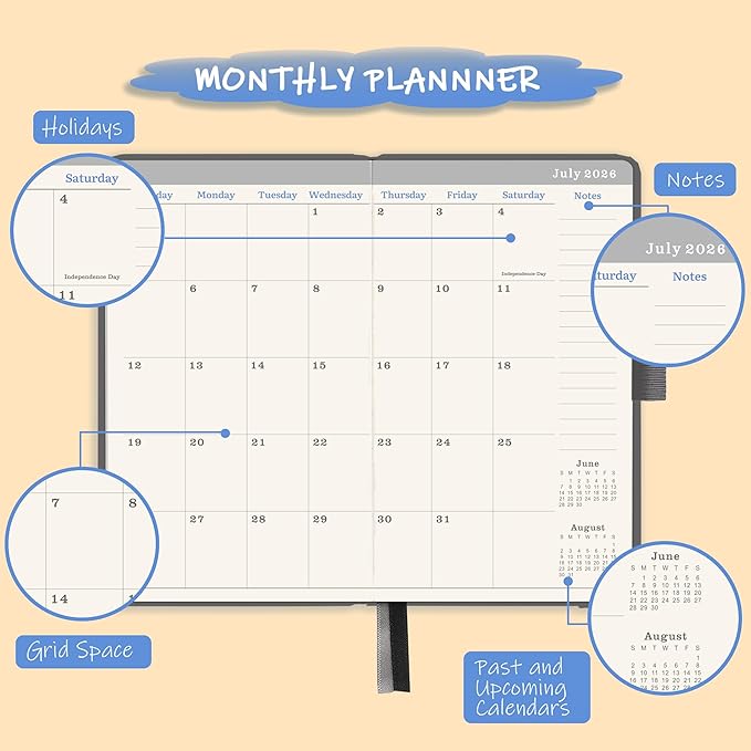 Pocket Planner 2026-2029 - 2026-2029 Monthly Planner, Pocket Calendar (36-Month) With 60 Notes Pages, Jul. 2026 - Jun. 2029, 6.2" x 4", 3-Year Planners with Contacts, Holidays and Pen Holder, Elastic Closure - Grey