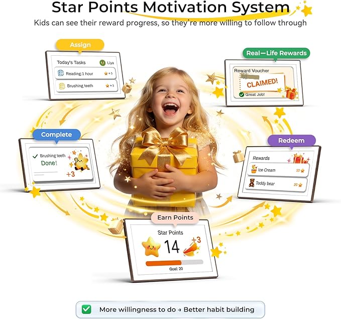 ANKRA 15.6-Inch Family Digital Calendar, Kids Chore Chart with Rewards, Reminder Display, Wall & Desk Touchscreen Smart Planner, Home Schedule Organizer, Electronic Calendar, Gift for Families(Walnut)