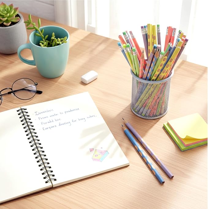 TecUnite 60 Pcs HB Pencils #2 Unsharpened Wood Cased Pencils with Eraser Triangular Pencil Cute Graphite No. 2 Pen for Adults Gifts Exam School Office Sketching Learning (Rainbow Color, Silver)