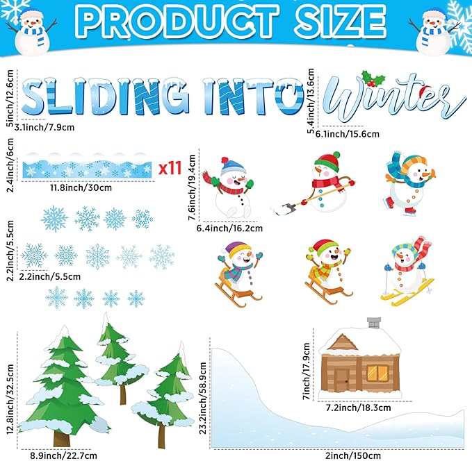 Winter Bulletin Board Decoration Set Sliding Into Winter Bulletin Board Snowman Christmas Classroom Decorations Snowflake Snowman Paper Cutouts for Xmas Holiday Party School Home Chalkboard Wall Decor