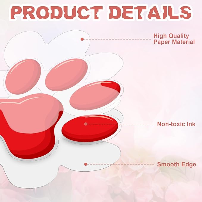 Junkin 60 Pcs Mini Paw Prints Cutouts Accents Bulletin Board Patrol Table Decorations Wall Decal Poster for Kids Educational School Home Party Supplies(Red)