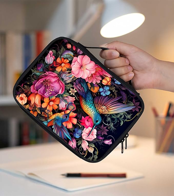 Hummingbird Floral Bible Cover for Women | Bird Scripture Case with Zipper and Handle | Large Polyester Bible Bag with Pockets for Church, Study & Travel | Christian Gifts for Women