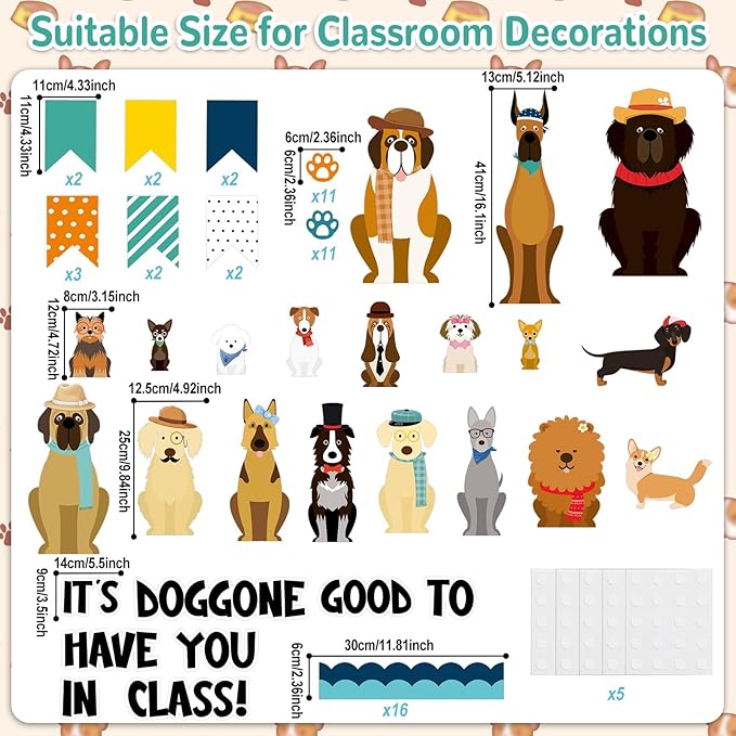 Justforjoyful 80Pcs Pet Dog Bulletin Board Classroom Decorations Set Puppy Cutouts Paw Bulletin Board Boarder Pet Dog theme Decoration Wall Decor Chalkboard Welcome Back to School Supplies