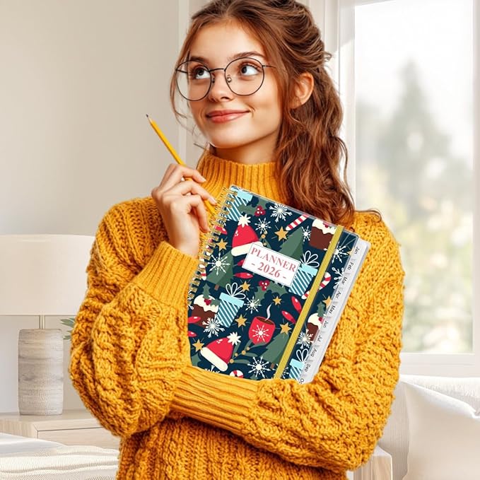2026 Planner - 8.5" x 11" Planner 2026 from January 2026 to December 2026 with 12 Monthly Tabs, Flexible Cover, Inner Pocket, Christmas tree