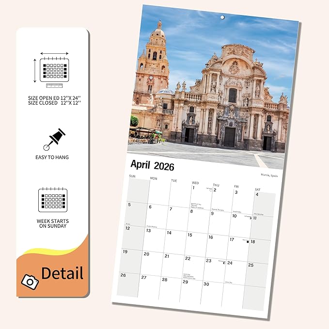 Wall Calendar 2025-2026 Planner Calendar - Europe Hangable Monthly Wall Calendar with Large Blocks for Organizing & Planning, Academic Schedule, Home, Office & family, Thick & Sturdy Paper (12"x24" Open)