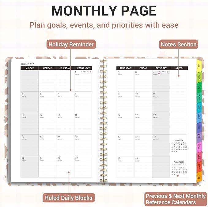 Academic Planner 2026–2027, Weekly & Monthly Calendar Planner, July 2026 – June 2027, Hardcover Agenda Book with Tabs, A5 (6.3" x 8.5"), Daily Organizer for Students, Teachers & School Supplies, Pink Leopard (Jul 2026–Jun 2027)