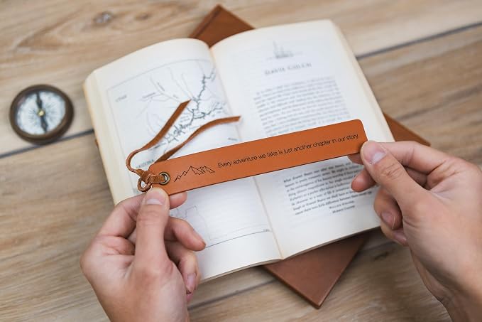Engraved Leather Bookmark - Every Adventure We Take is Just Another Chapter Mountain Symbol, Gift for Couples Boyfriend Girlfriend 3rd Year Anniversary Husband Wife Book Lover