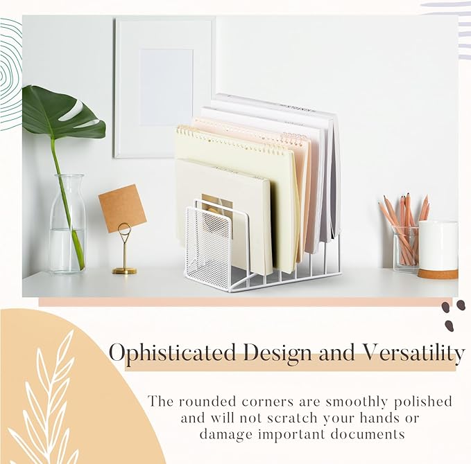 2 Pcs 7 Section Wire File Organizer for Desk, Metal Mesh Incline File Holder, Letter & Magazine Folder Rack, Desktop Paper Sorter for Home Office School (White)