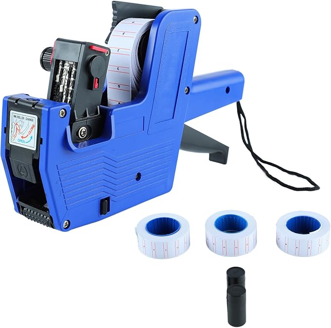 Price Tag Gun Kit, 1 Line 8 Digits Machine with 3 Rolls Label Paper & 2 Ink Wheels, Price Marking Labels Kit for Office Retail Store Grocery Garage Sale Labeling