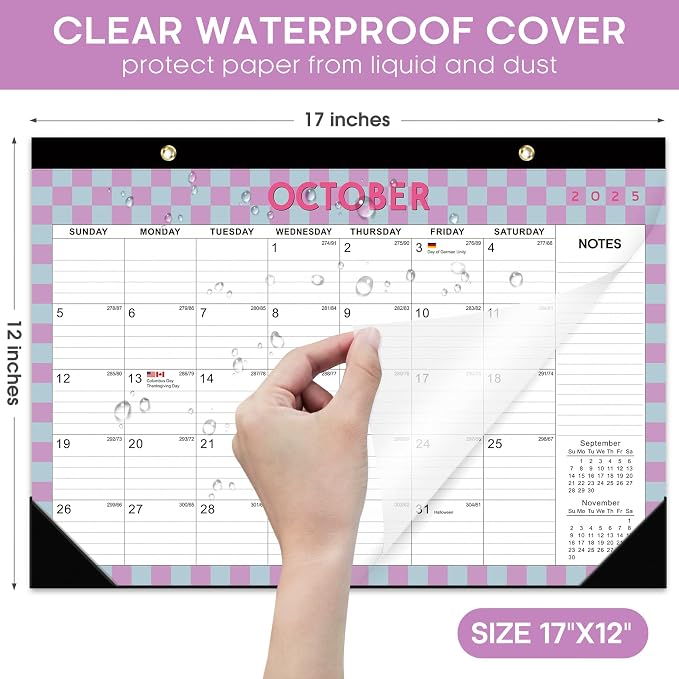 Desk Calendar 2026-2027, 21-Month Calendar Runs Unitl June 2027, Large 17" x 12" Monthly Desktop & Wall Calendar for Home & Office - Checkered