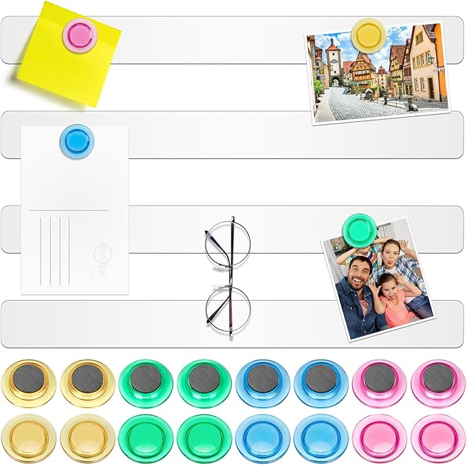 Wukong 4 Pack | 30x3cm(11.81 x 1.18) Magnetic Stainless White Boards Strips, Adhesive Backing Bulletin Bar Board, Memo Board with 16Pcs Colorful Magnets for Office, Home, Photo Wall, Documents