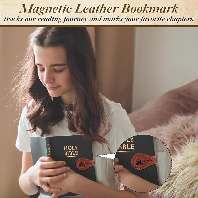 Spakon 6 Pcs Christian Fathers Day Magnetic Bookmark Gifts Bible Bookmarks Religious Personalized Magnetic Leather Book Marker for Men Women Coworkers Teachers Students(Brown,Classic)