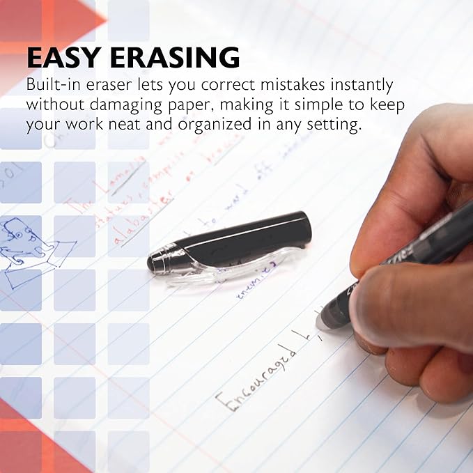 BAZIC PRODUCTS Frizz Erasable Gel Pens, 0.7mm Medium Point, Black Ink, Comfort Grip for Smooth Writing Drawing Planner, 24-Pack