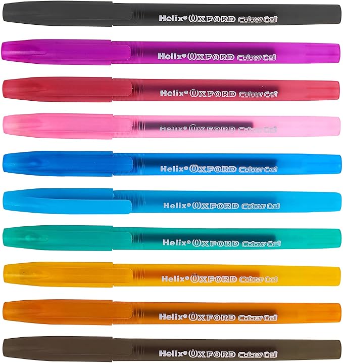 Helix Oxford Colour Gel Pens (x10 Pack Assorted Colours) with Plastic Free Packaging, 10 Count (Pack of 1)