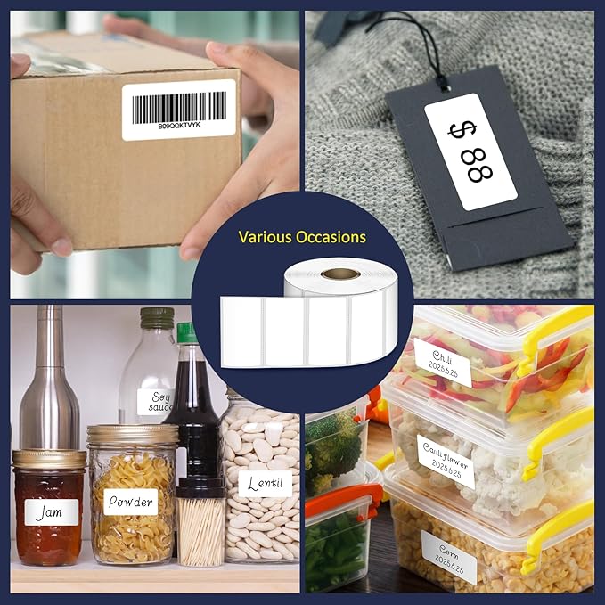 L LIKED 2" x 1" Direct Thermal Labels, Permanent Adhesive Barcode Adress Labels & Compatible with Rollo, Zebra and Other Desktop Printers (1 Roll, 1300 Labels)