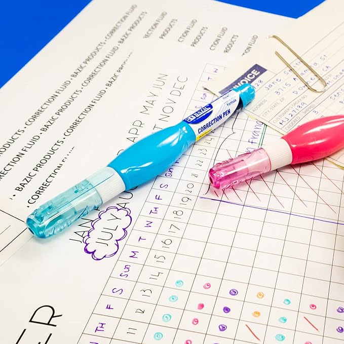BAZIC PRODUCTS Mini Correction Pen - Corrections Fluid, Precise Metal Tip White Out, Ideal for School & Office Supplies, Alternative to Correction Solution, 3/Pack, 2-Packs
